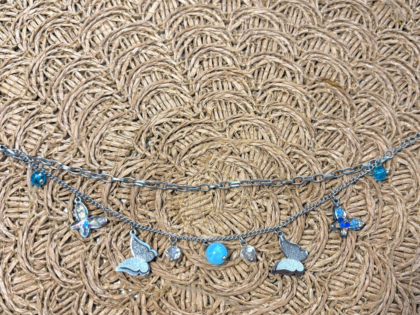 Bracelet double « Ailes bleutées » Argenté
