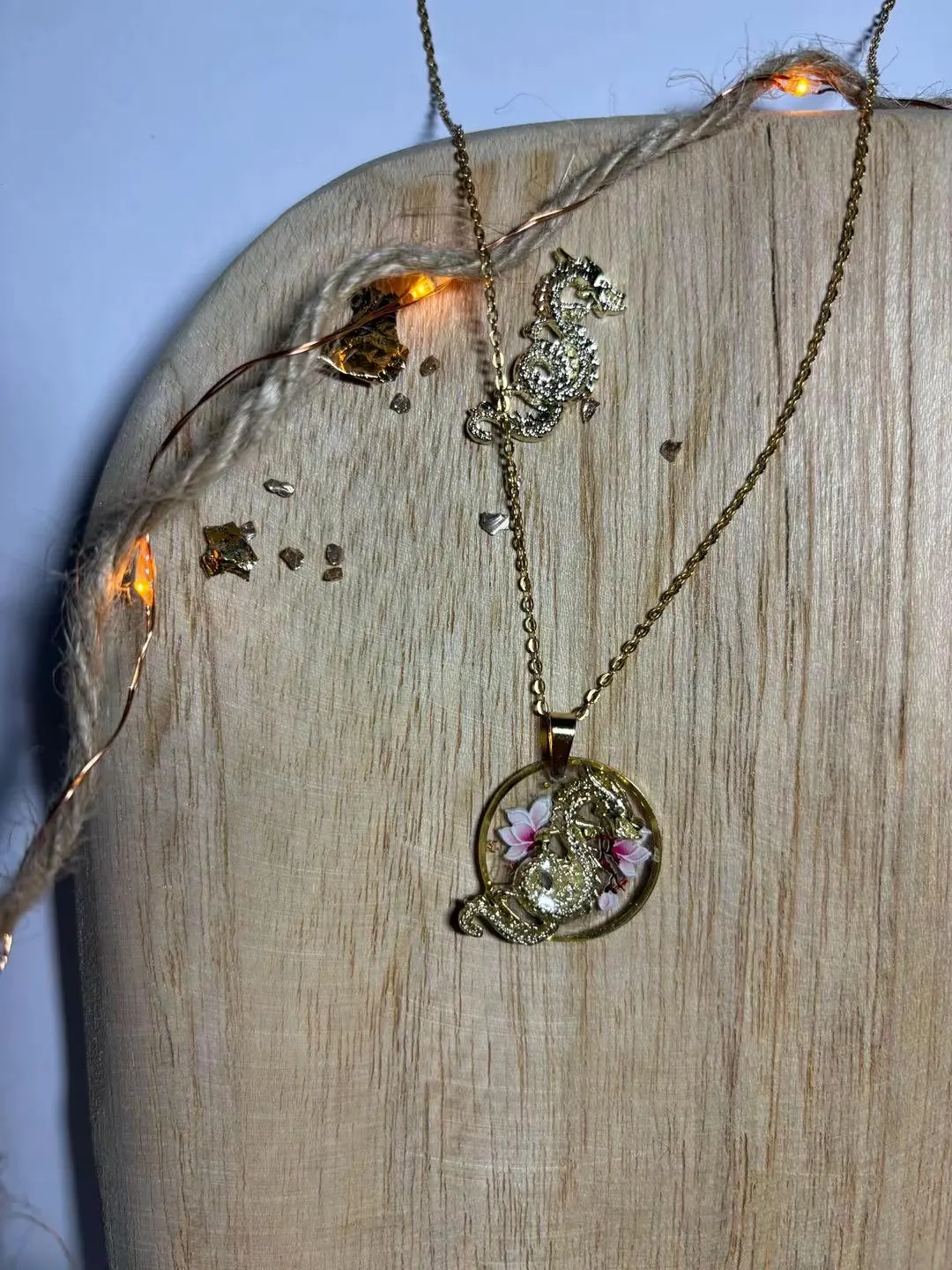 "Golden Dragon and Magnolia" Necklace