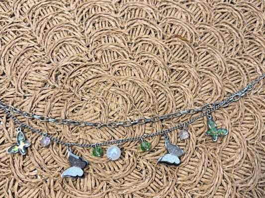 Bracelet double «Papillons féeriques» Argenté