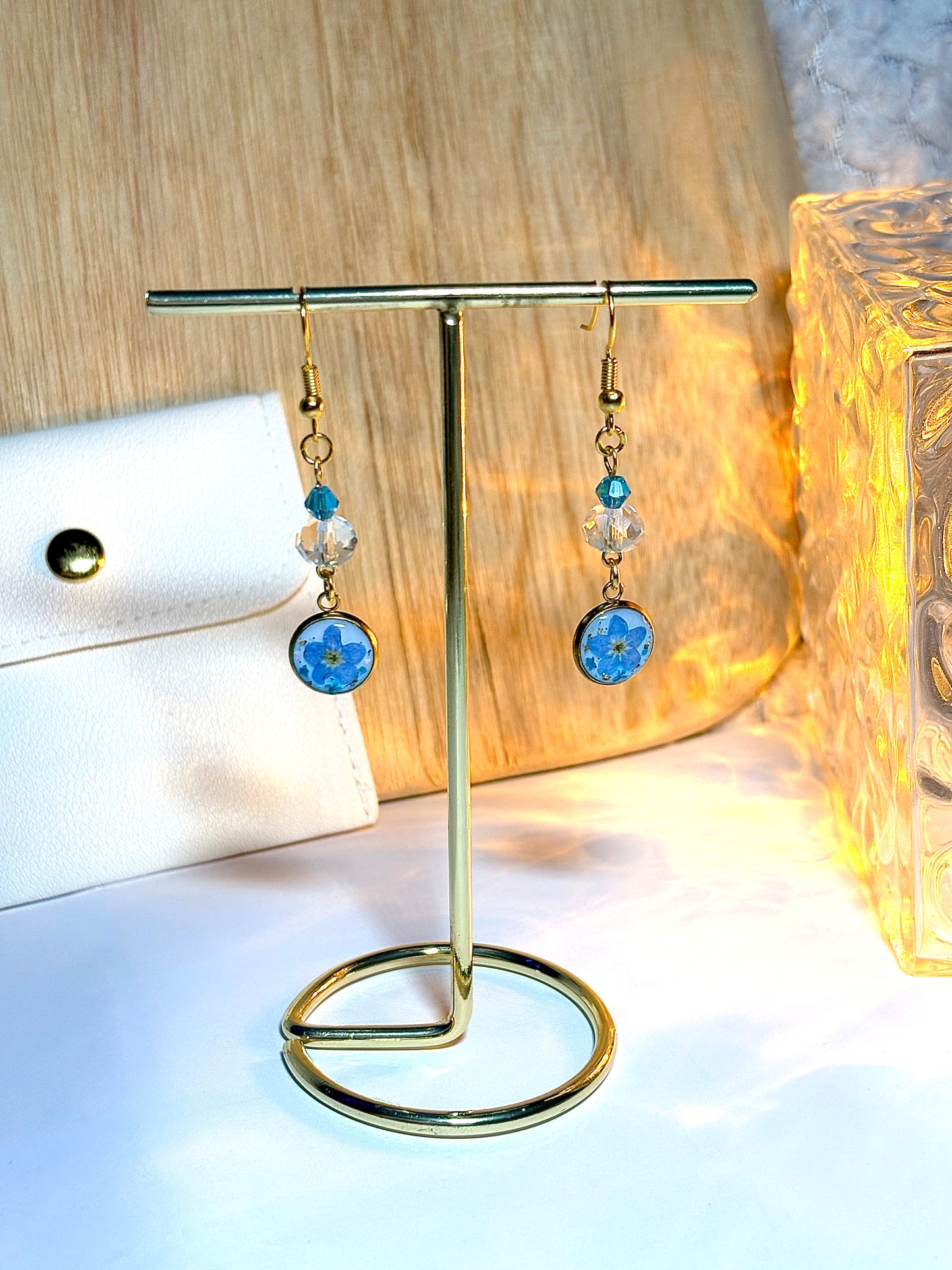 Boucles d’oreilles "Motifs floraux bleus" Myosotis