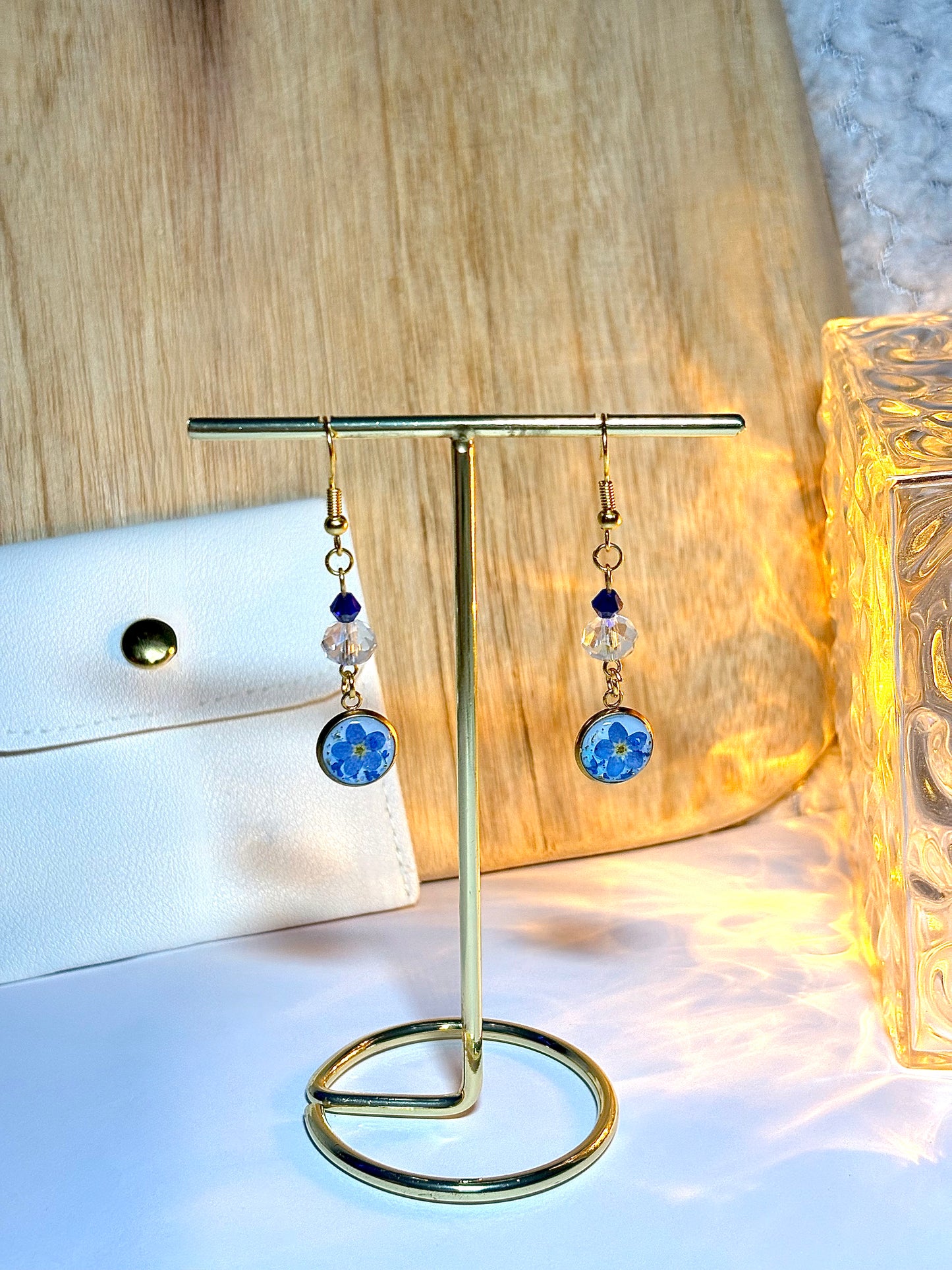 Boucles d’oreilles "Motifs floraux bleus" Myosotis