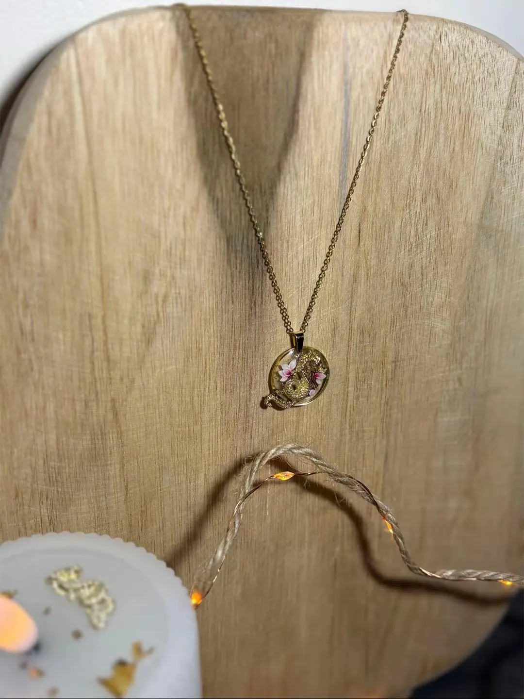 "Golden Dragon and Magnolia" Necklace