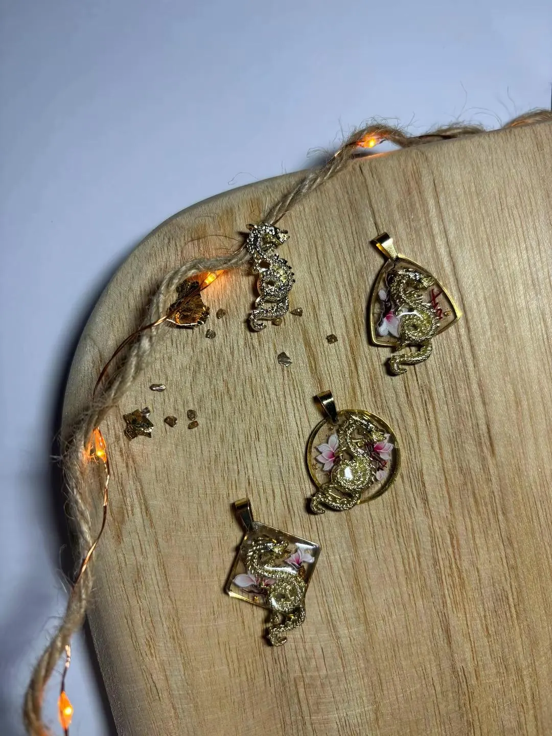 "Golden Dragon and Magnolia" Necklace